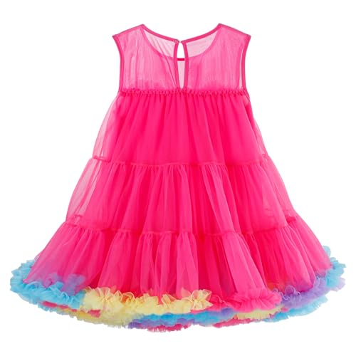 LACOFIA Tutu sukienka dziewczęca wielowarstwowe tiulowe letnie sukienki księżniczki, na co dzień, dla dzieci, 2–8 lat, A-różowy fuksja, 4-5 lat