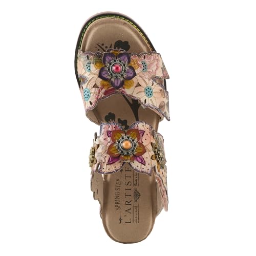 Spring Step L’Artiste Radiating Women's Sandal – Hand-Painted Floral Leather Slide with Cork Footbed - Adjustable Hook & Loop Strap, Microsuede Insole3