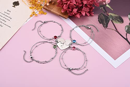Jovivi Personalized Custom Matching Heart Puzzle Piece Friendship Bracelet Set of 2/3/4 Pcs for Family Sisters Best Friends Custom Name Stainless Steel BBF Jewelry Anklet Bracelet Engraved Love Bracelets for Women3