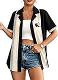 Bowling Shirts Women Hawaiian Bowling Shirt Bowling Lover Gift Tops Bowler Button Down Short Sleeve Tee...