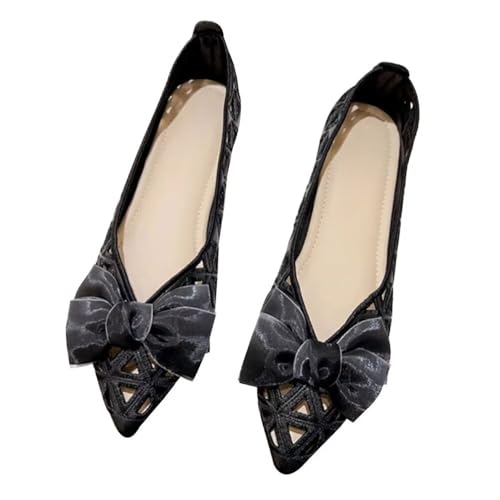WENJIAZHIZHI Women Rhinestones Bowknot Ballet Flats Pointed Toe Eyelets Ballerina Flats Comfortable Slip-on Dressy Shoes