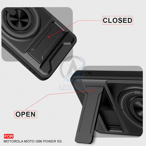 Image of AESTMO Moto G86 Power 5G Back Cover | Armor Camera Slider 360 Degree Rotating Finger Ring Holder Case with Bracket Stand Back Case Cover (Compatible with MagSafe Accessories) (Black)