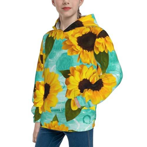 Yellow Sunflowers With Green Leaves Kid Hoodies Boys Sweatshirts Girls Pullover with Pocket2