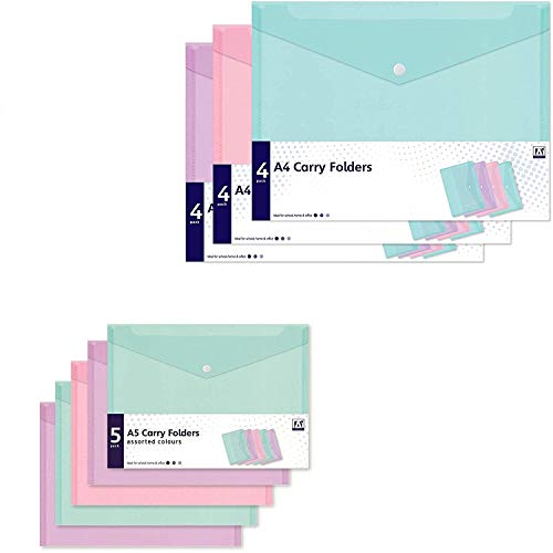 18Pcs Pastel Colours A4, A5 Plastic Wallets Folders Document Files Folder Popper Wallets with Button