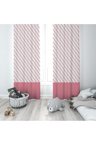 Pelangi Pembe Çizgi Geçişli Desenli Dijital Baskı Yıkanabilir Bebek Çocuk Odası Fon Perdesi, beyaz-pembe 70 x 270