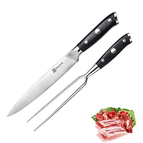 PAUDIN Carving Knife and Fork Set - 8 Inch Triple-Rivet German Steel Forged