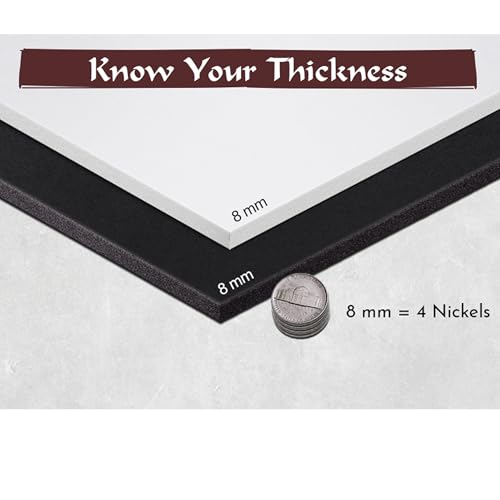 Shape Retention EVA Cosplay Foam 8mm (1mm-10mm) 14x39 inch White or Black High Density EVA Foam Sheets. Premium 85 kg/m3 Heat Shape Material for DIY Convention or Halloween Costumes by The Foamory