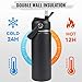 Fijinhom 18oz Insulated Stainless Steel Water Bottle, Wide Mouth Double Wall Vacuum, Silicone Straw, Sweat & Leak Proof, BPA Free Insulated Water Flask for Travel, Keep Cold 24h Hot 12h, Black