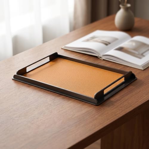 Bandeja rectangular de metal y cuero de mesa organizadora predolo 3