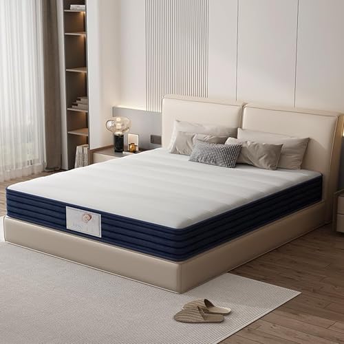 TEENO Matelas à Ressorts 140x190, 22 cm d'épaisseur, Mousse à mémoire de Forme, 7 Zones de Confort, résistant et Durable, Support à Haute résilience, Respirant