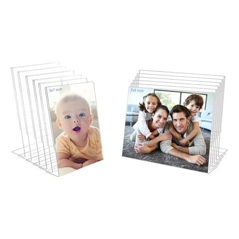 Bolidery 5x7 Acrylic Picture Frames Vertical &Horizontal, Set Of 12 Clear Acrylic Frameless Gift for Desktop Display, Standing Picturewith Inserts for Home Office Cover