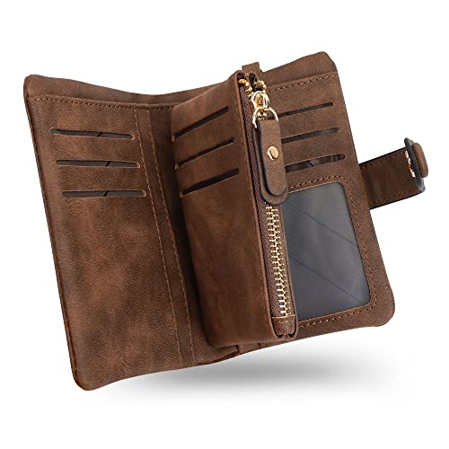 CONISY Small Wristlet Wallets for Women, Leather Bifold RFID Wallet with ID Window Zipper Coin Purse