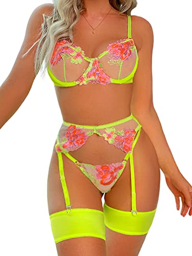 Foto de Kaei&Shi - Lencería de 4 piezas con bordado floral, aros, tanga y liguero (imagen 2)