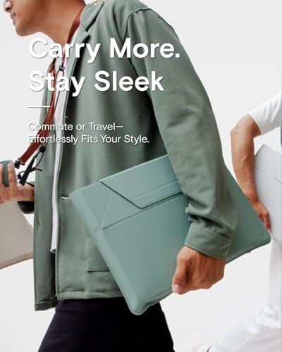 Image of MOFT Laptop Carry Sleeve, 2-in-1 Laptop Bag & Stand for 13 inch MacBook Air /Pro & Dell /HP /Lenovo /Asus, Stylish Slim Computer Sleeve Bag with Expandable Storage for Computer Accessories, Seafoam