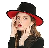 Classic Fedora-Hats-for-Women Wide-Brim Patchwork Two Tone Panama-Hats Wool Red Bottom Protectors...