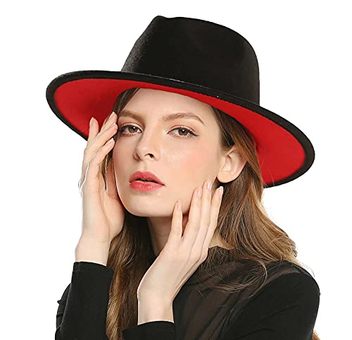 Classic Fedora-Hats-For-Women Wide-Brim Patchwork Two Tone Panama-Hats Wool Red Bottom Protectors Trilby-Hat #TOP19