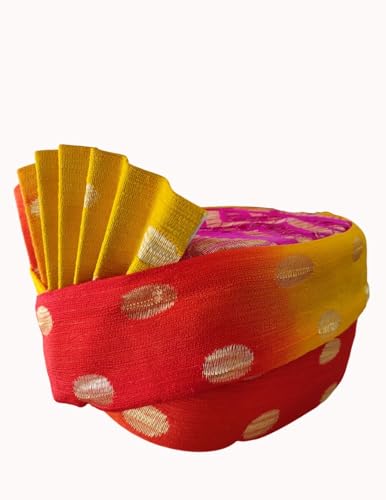 Image of BookMyCostume Traditional Rajasthani Safa & Barati Pagdi Collection - Pre-Stitched Ethnic Turbans, Bandhani /Leheriya Headwear For Weddings, Cultural Folk Dance & Festival Pagdi for Adults