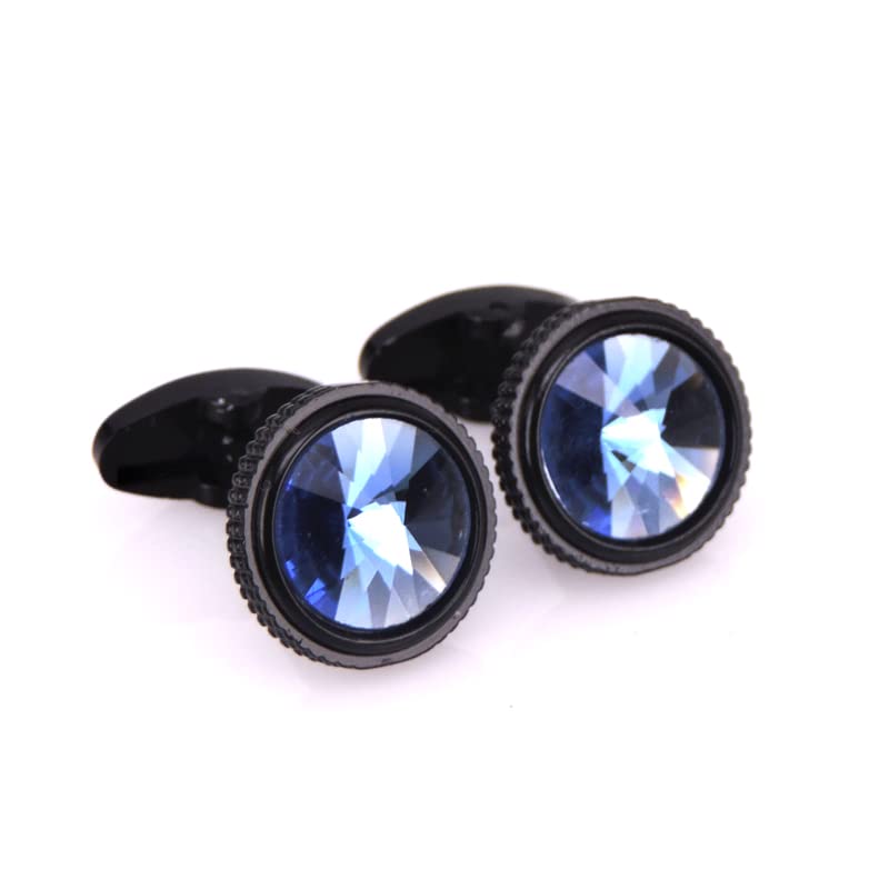 NOBRIM NOBRIM Gemelos Gemelos Redondos Gemelos de Cristal Azul Gemelos Gemelos de Camisa para Hombre Gemelos Personalizados para Hombre para Fiesta de Boda Gemelos en Camisa de Negocios