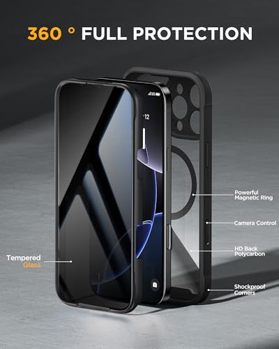 Image of miracase Privacy for iPhone 16 Pro Max Case, 25 Anti-Spy, Black | Built-in Privacy Screen Protector, Compatible with MagSafe, Full Camera Protection, 360 Full Body Shockproof Phone Case 6.9 inch