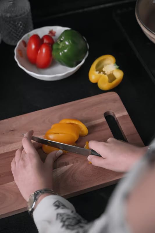 Image of Large Natural Acacia Wood Chopping Cutting Board for Kitchen Vegetables, Fruits & Cheese, BPA Free, Eco-Friendly, Anti-Microbial Durable and Easy to Clean (38 x 22cm)