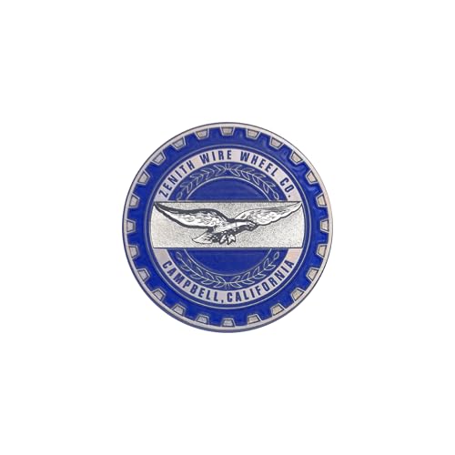 Image of Zenith Chrome & Candy Blue Metal Wheel Chip Emblem (Single) | Triple Chrome Plated Solid Metal Wheel Chip Emblem 2.25 inch | for Lowriders with Recessed Knock Off Spinner Caps