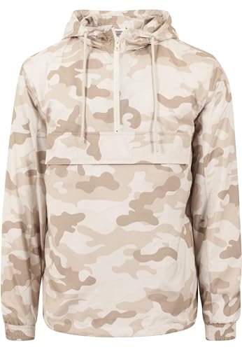 Urban Classics Herren und Jungen Camo Pull Over Windbreaker, Camouflage Übergangs Jacke, Outdoor Überziehjacke mit zwei Eingriffstaschen, Kapuze und Zipper, Sand Camo, L, L, Farbe: Mehrfarbig (sandcamo 856)