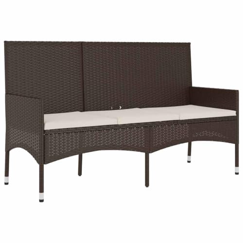 vidaXL Banc de Jardin à 3 Places avec Coussins Marron Résine tressée, siège, Chaise de Banc, Banc de Patio, siège de Banc, Banc d'extérieur