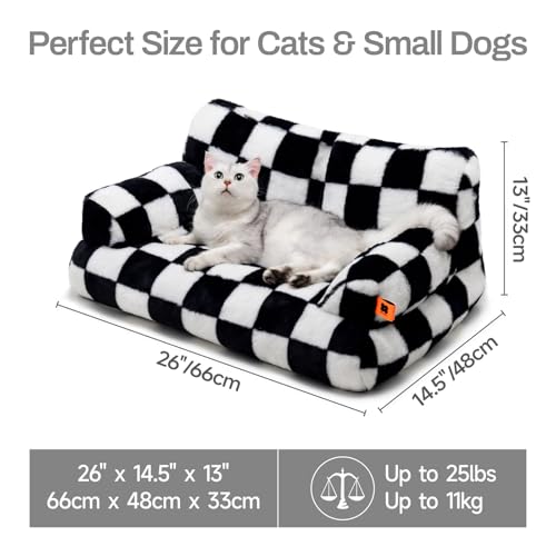MEWOOFUN groß Katzenbett kleines Hundesofa Flauschig und waschbar Katzensofa Hundebett für Katzen, weich Katzenbett katzencouch mit Rutschfester Unterseite, Schachbrett 66x48cm