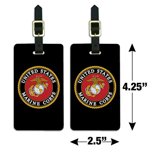 Marines Usmc Emblem Black Yellow Red Luggage Id Tags Cards Set Of 2 #TOP5