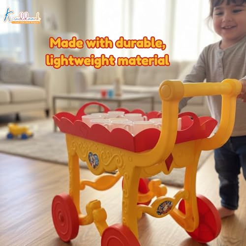 Image of Mickey Tea Trolley - 32 Pcs Disney Character Pretend Play Tea Set for Kids with Lights, Sounds, Electronic Kettle & Saucers, Fun Educational Kitchen Toy for Boys & Girls Age 3+, Red