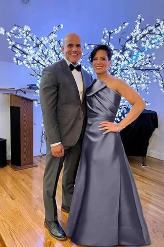 Satin Prom Dresses with Bow One Shoulder Mother of The Bride Dress A Line Formal Evening Party Dress WQ24