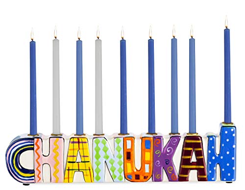 Hand-Painted Ceramic Floral Menorah