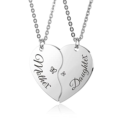 seensea Mother Daughter Necklace Set for 2 Half Heart Necklace for Family Women Girls