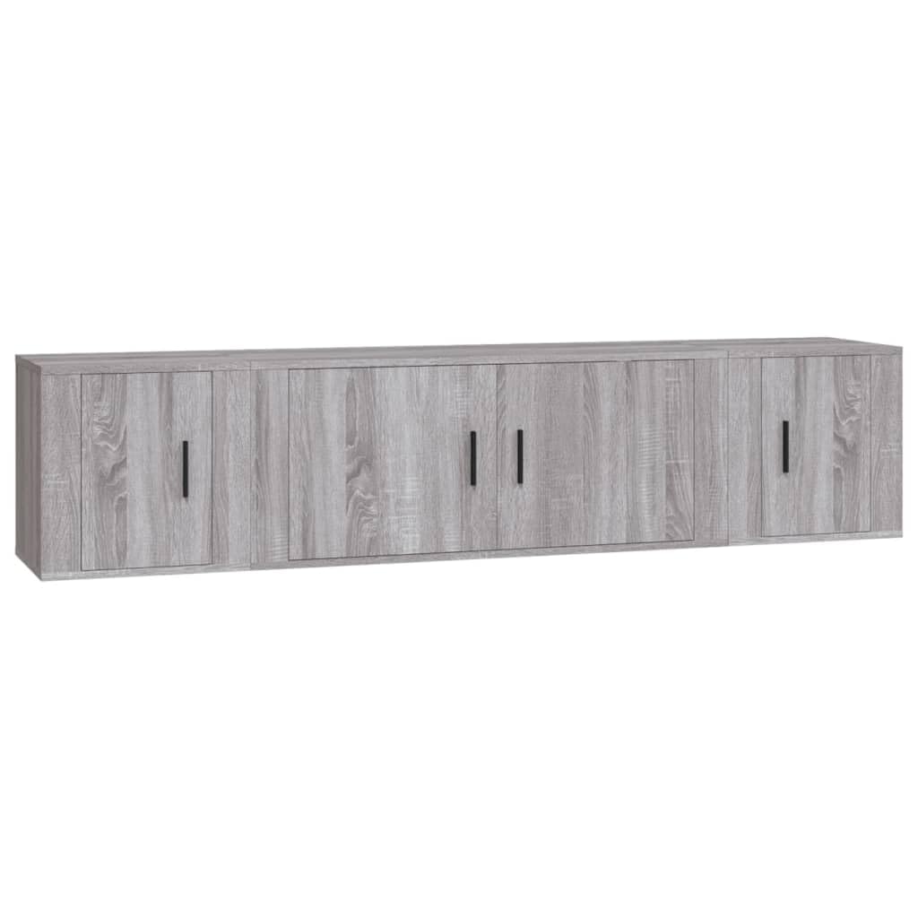 Set di 3 mobili per TV grigio Sonoma, montaggio a parete, in legno