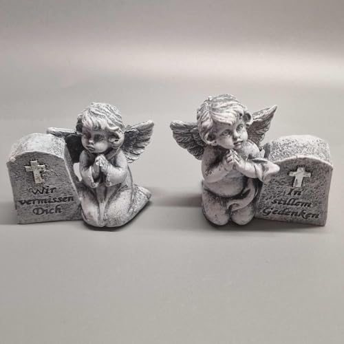 eberin365 GRABWELT Lot de 2 figurines d'ange en polyrésine résistantes aux intempéries - Décoration funéraire pour cimetière - Figurine d'ange funéraire à souvenir