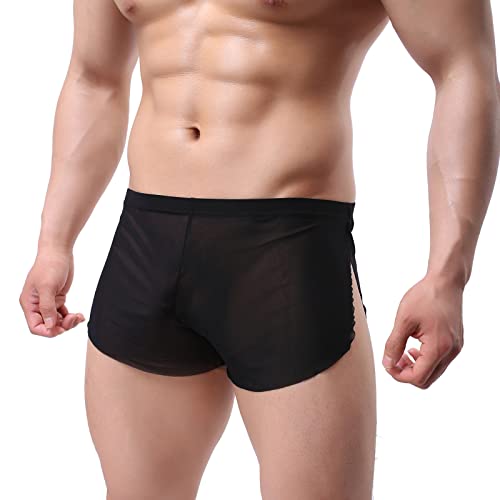 Men's Mesh Boxers Underwear Split Side Bodybuilding Shorts2