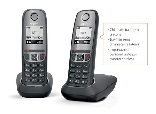 Gigaset AS475 Duo, Due Telefoni Cordless, Chiamate tra Interni/Interfono, Rubrica Personalizzabile, Trasferimento di Chiamata, Display da 1.8 b/n, Nero [Italia]