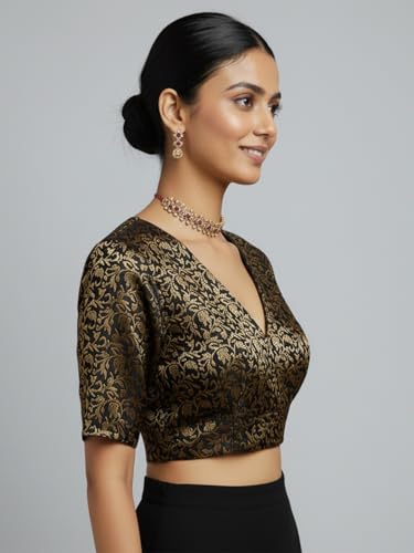 Image of Thevasa Women's Everyday Divine Depth V Neck Half Sleeves Blouse