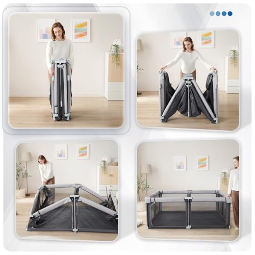 Image of Sweeby Baby Playpen, 59x59 Inch Baby Gate Playpens for Babies and Toddlers, Large Playpen with Door Play Yard for Fence Indoor and Outdoor Play Pen,Space Gray