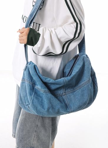 Canvas Tote Bag Hobo Crossbody Bag Fashion Crescent Bag with Zipper Pockets for Shopping Travel for Women and Men2