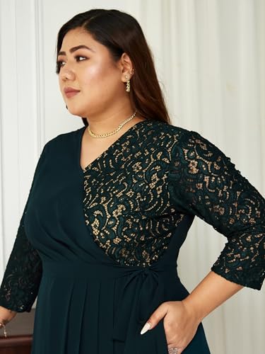 Image of Miss Chase A+ Women's Floral Printed Relaxed Fit V -Neck 3 /4Th Sleeve Georgette Maxi Dress