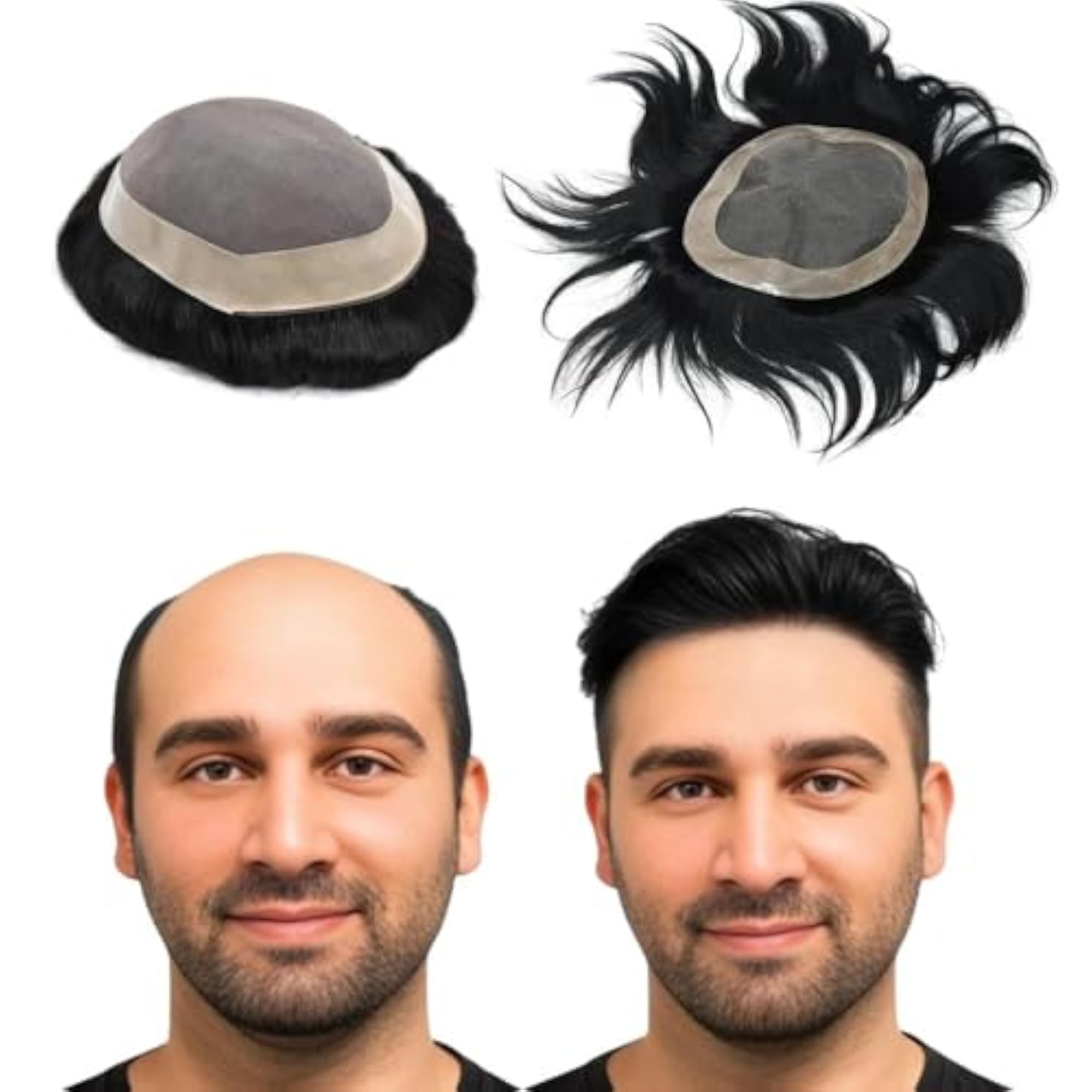 Natural Black Hair Patch with PU Strip for Real Feel