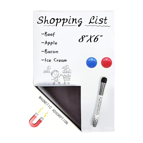 OWill A5 Magnetic Whiteboard for Fridge, 8 X 6 Fridge Whiteboard Magnetic Dry Erase White Board Sheet for Memos Notes to Do List Kitchen Meal with 1 Pen & 2 Magnets