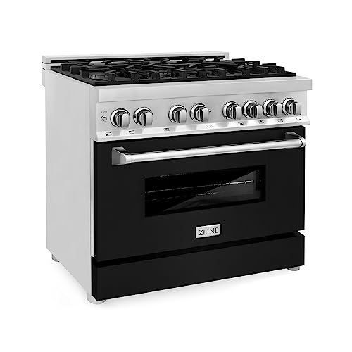 Zline 36" 4.6 Cu. Ft. Dual Fuel Range With Gas Stove And Electric Oven In Fingerprint Resistant Stainless Steel And Black Matte Door (Ras-Blm-36) #TOP9