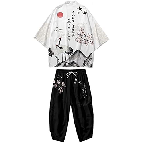 Men's Japanese Style Kimono Tops Pants Sets Chinese Robes Kimono Pajamas Suit Seven Sleeves Cardigan & Shorts (Style-9,6XL,Unisex Adult,Unisex,Adult,US,Alpha,6X-Large,Regular,Regular)