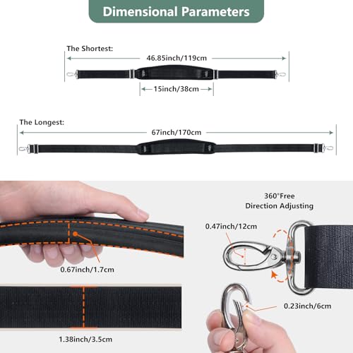 Image of 67 Inch Shoulder Straps, Soft with Ultra-Thick Fixed Shoulder Pad, Two Way Independently Adjustable Buckle Replacement Straps for Laptop Bag Messenger Bag Tool Bag Luggage,Black
