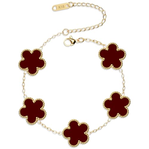 AICase 18K Gold Plated Clover Bracelet Dupes Bracelet Set for Women Flower Leaf Lucky Clover Bracelets Trendy Jewelry Birthday Gifts for Women/MoM/Friends