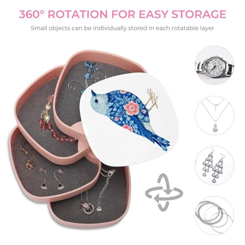 Boîte à bijoux rotative oiseau rose pour bagues et colliers