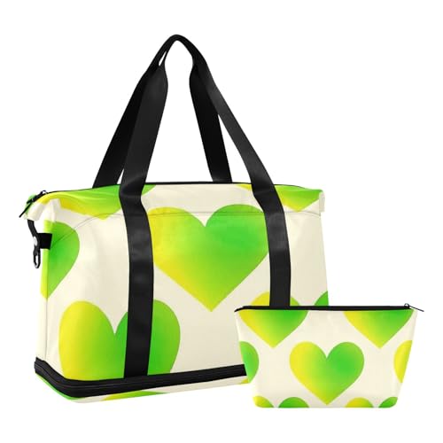 Yellow-green Gradient Valentine Love Large Bag Weekender/Overnight Duffel with Adjustable Strap for Business Trips Large Capacity