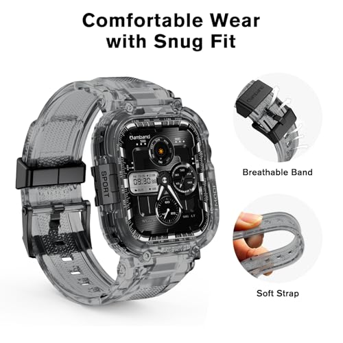 amBand M1 Rugged Case with Strap Compatible with Apple Watch Series 8/7 45mm, Durable TPU Military Sport Wristband with Bumper Protective Cover Designed for iWatch 6/SE/5/4/3/2/1 44mm 42mm Men